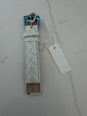 Michele White Quilted Leather Watch Band with Silver Buckle NWT